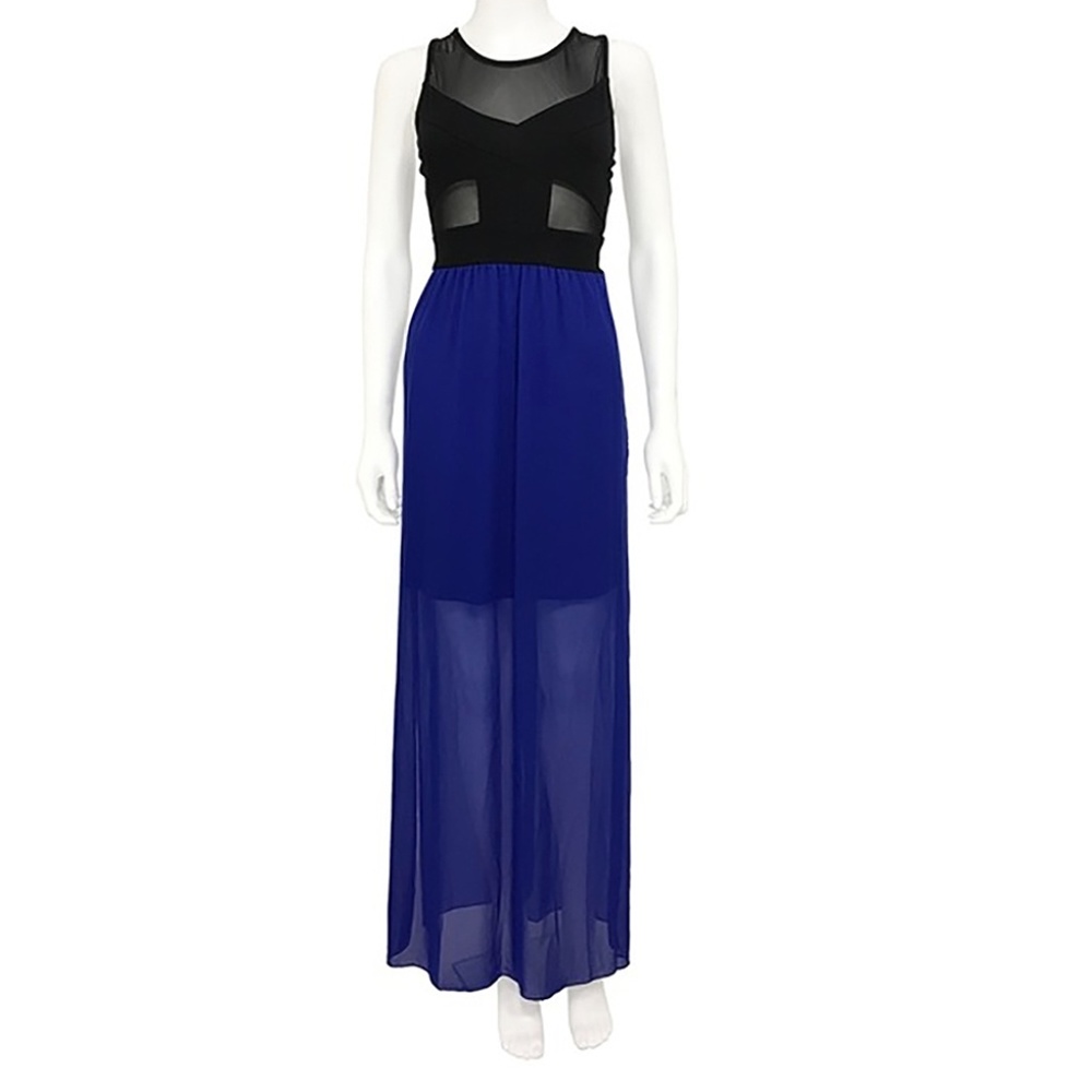 Black & Blue Sheer Fit & Flow Maxi Dress - Picture 2 of 3